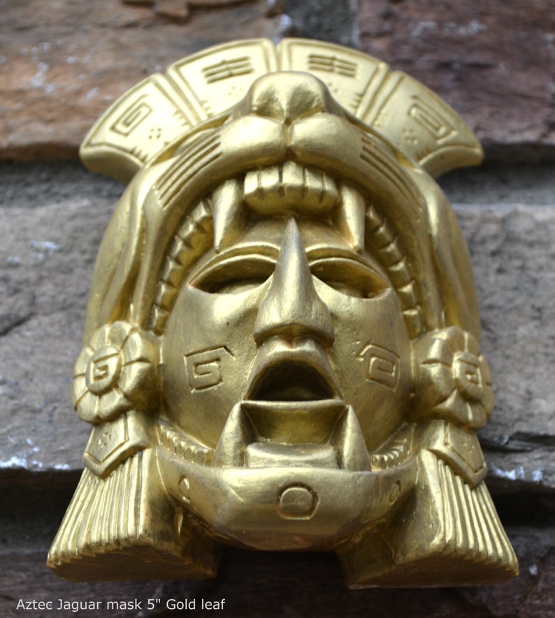 History Aztec Maya Artifact Warrior mask Jaguar Sculpture ...