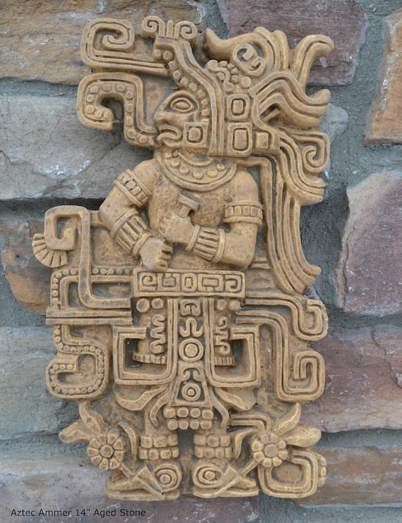 Aztec Mayan Ammer Sculptural Wall Relief Plaque 14
