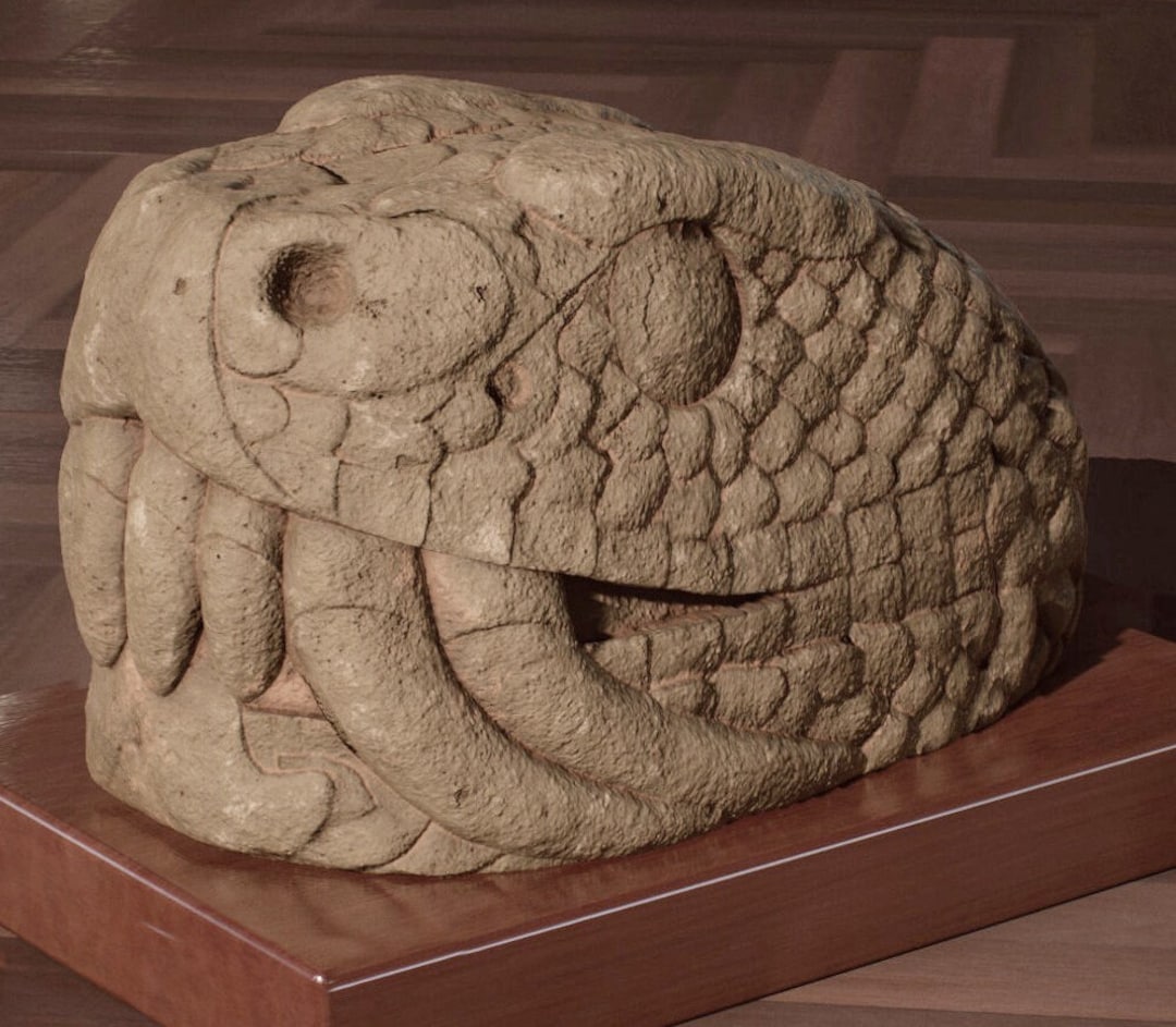 Serpent Quetzalcoaltl Bust Aztec Maya Artifact Carved Sculpture Statue ...