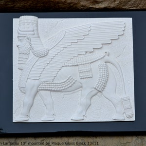 Historical Assyrian Lamassu winged Bull wall Sculpture www.Neo-Mfg.com 10 Mesopotamia mounted on plaque 13x11 image 9