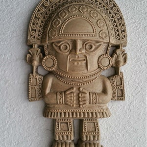 History Peru Inca Mesoamerican El Tumi Naymlap God King Sculptural wall relief plaque 12" www.Neo-Mfg.com e23