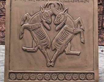 Assyrian Persian confronted ibexes  Persepolis carvings Sculpture reproduction art 8" www.Neo-Mfg.com Museum Reproduction