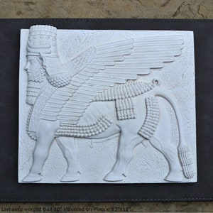 Historical Assyrian Lamassu winged Bull wall Sculpture www.Neo-Mfg.com 10 Mesopotamia mounted on plaque 13x11 image 2