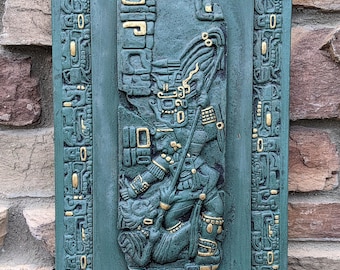 Aztec Mayan Yaxchilán Lintel Sculpture 20" www.Neo-Mfg.com Plaque relief carving