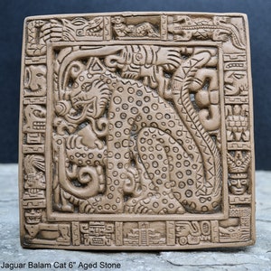 Aztec Mayan Jaguar Balam Cat sculpture Wall plaque carving 6" www.Neo-Mfg.com