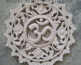 Religious OM AUM Nameste Carved Sculpture Statue Plaque 12" Neo-Mfg