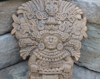 History Aztec Maya Mesoamerica God of Corn Zapotec Deity Vessel wall plaque relief Sculpture www.Neo-Mfg.com 10" p3