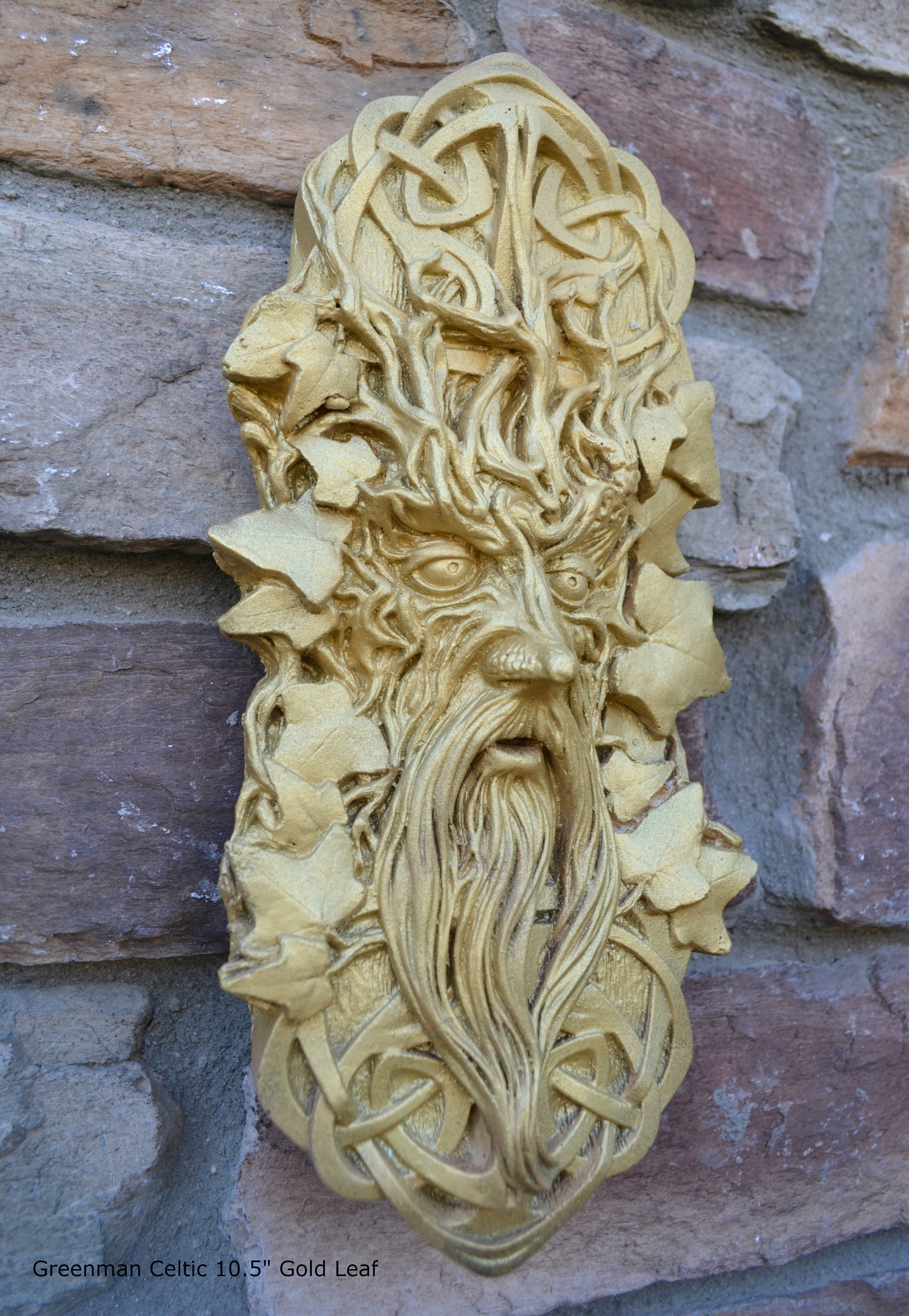 Greenman Celtic God With Triple Moon Wall Sculpture - 8.19" X 16.81" Resin Wall Plaque
