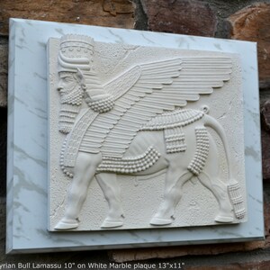 Historical Assyrian Lamassu winged Bull wall Sculpture www.Neo-Mfg.com 10 Mesopotamia mounted on plaque 13x11 image 7