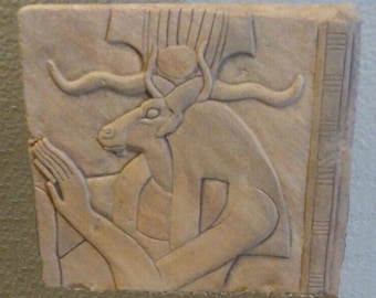 History Egyptian Khnum Ram Sculptural wall relief  www.Neo-Mfg.com 10" h18