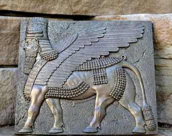 Historical Assyrian Lamassu winged Bull wall Sculpture www.Neo-Mfg.com 10" Mesopotamia