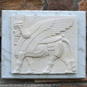 Historical Assyrian Lamassu winged Bull wall Sculpture www.Neo-Mfg.com 10 Mesopotamia mounted on plaque 13x11 image 3