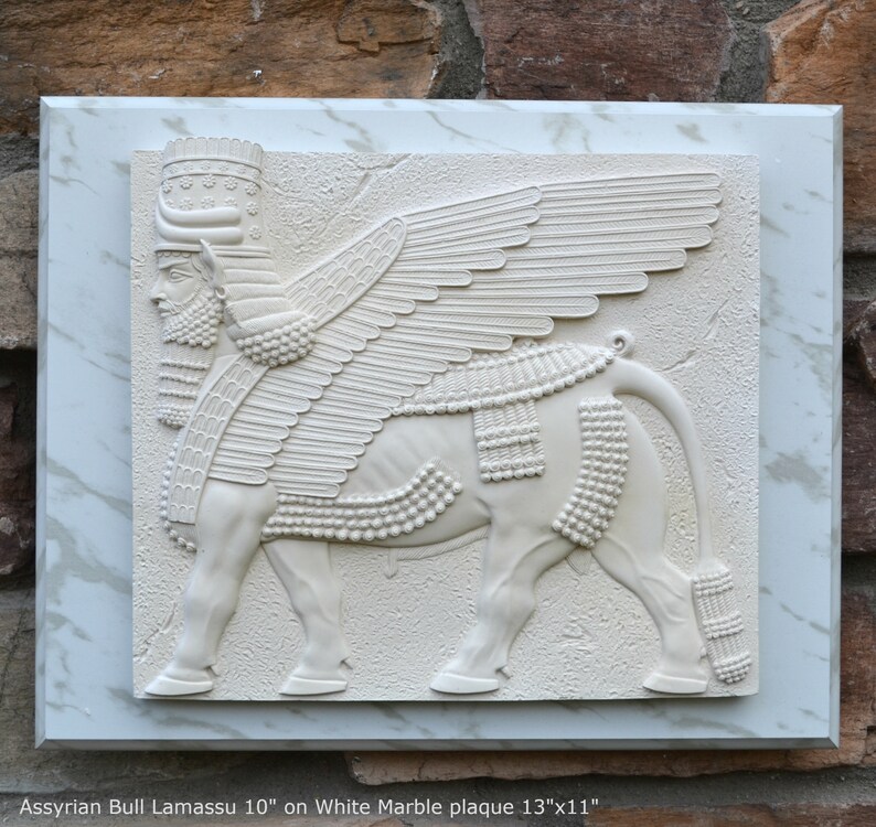 Historical Assyrian Lamassu winged Bull wall Sculpture www.Neo-Mfg.com 10 Mesopotamia mounted on plaque 13x11 image 3