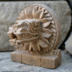 History Feathered Serpent Head of Quetzalcoatl Aztec Maya Artifact Carved Sculpture Statue 4" www.Neo-Mfg.com