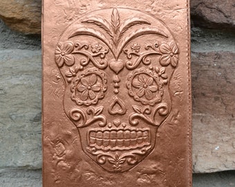 Aztec Mexican Day of the Dead Sugar skull Dia de los Muertos Sculptural wall relief plaque www.Neo-Mfg.com 6" k29