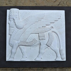 Historical Assyrian Lamassu winged Bull wall Sculpture www.Neo-Mfg.com 10 Mesopotamia mounted on plaque 13x11 image 6