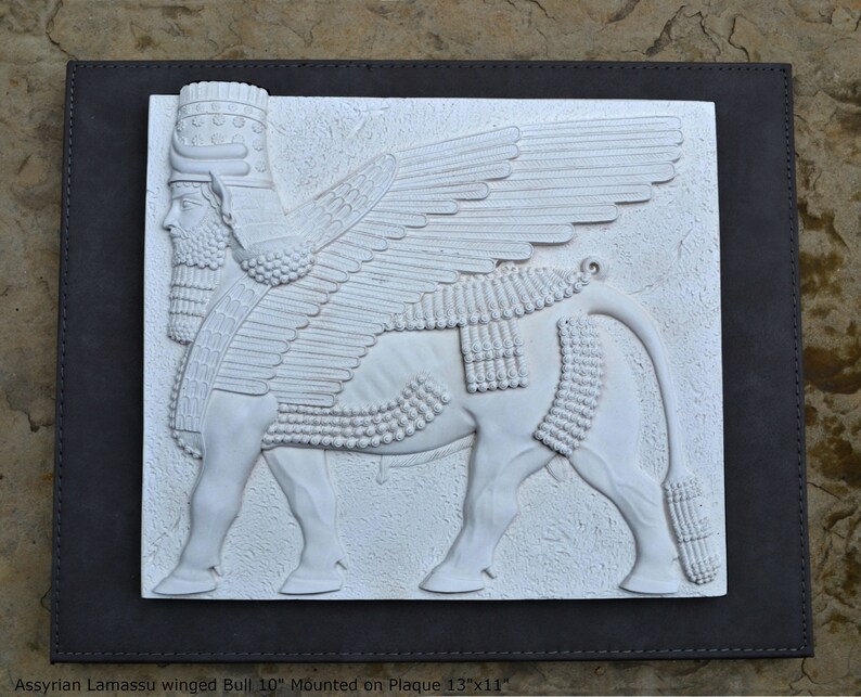 Historical Assyrian Lamassu winged Bull wall Sculpture www.Neo-Mfg.com 10 Mesopotamia mounted on plaque 13x11 image 6