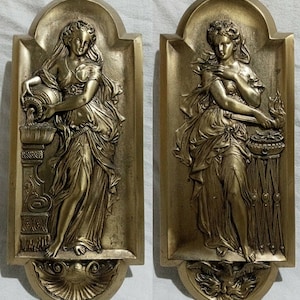 Roman Greek Carved nymph Fountain of Innocents Danaides of Argos Water Figure Sculptural Wall frieze plaque relief www.Neo-Mfg.com 15.125&quot;