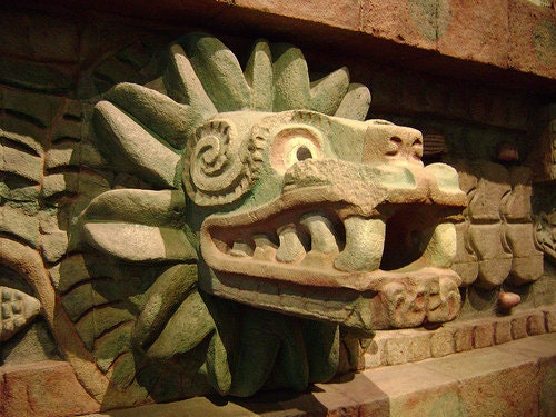 History Feathered Serpent Head of Quetzalcoatl Aztec Maya Artifact