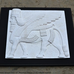 Historical Assyrian Lamassu winged Bull wall Sculpture www.Neo-Mfg.com 10 Mesopotamia mounted on plaque 13x11 image 5