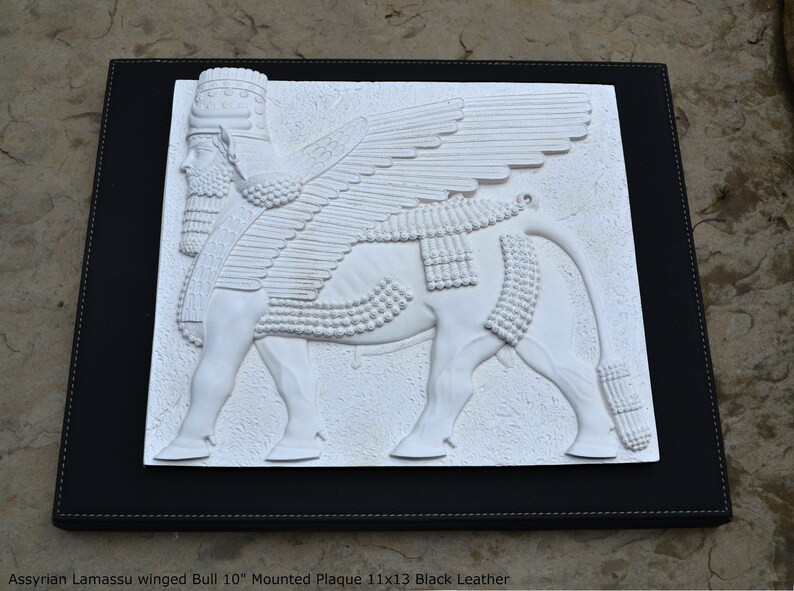 Historical Assyrian Lamassu winged Bull wall Sculpture www.Neo-Mfg.com 10 Mesopotamia mounted on plaque 13x11 image 5