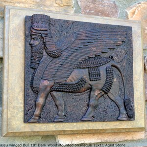 Historical Assyrian Lamassu winged Bull wall Sculpture www.Neo-Mfg.com 10 Mesopotamia mounted on plaque 13x11 image 4