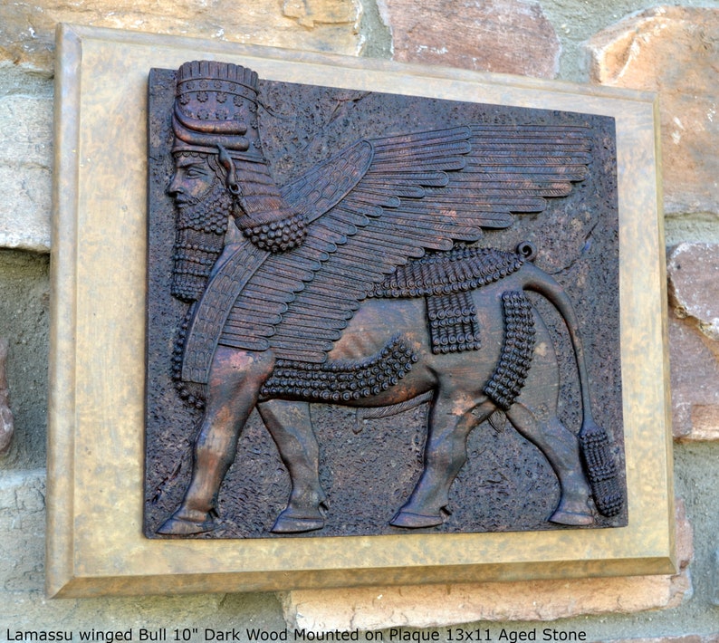 Historical Assyrian Lamassu winged Bull wall Sculpture www.Neo-Mfg.com 10 Mesopotamia mounted on plaque 13x11 image 4