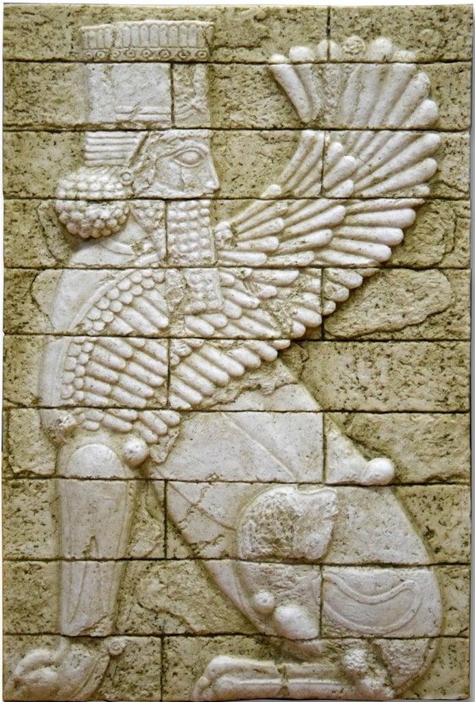 パシアンス・エスカリエの肖像　模写　額付き Assyrian Mesopotamian Winged Sphinx Palace of Darius the Great at