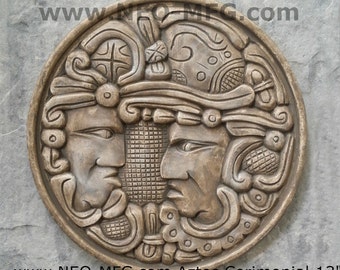 History MAYAN AZTEC CEREMONIAL Sculptural wall relief plaque 17"  Neo-Mfg