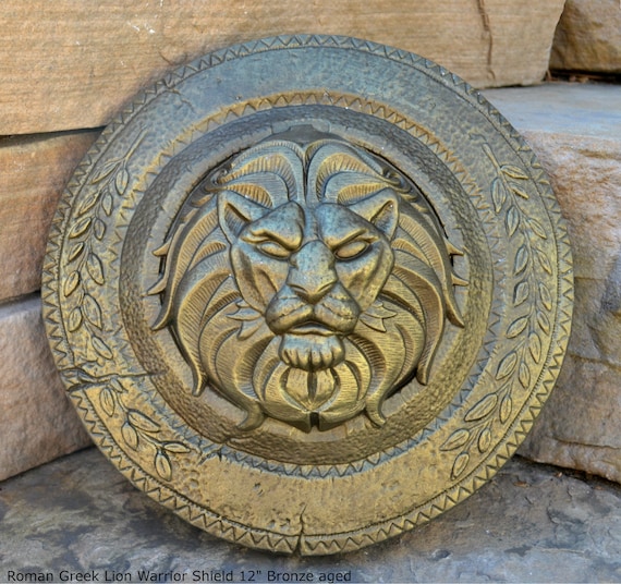 Roman Greek Lion Warrior Shield Sculpture Statue Etsy
