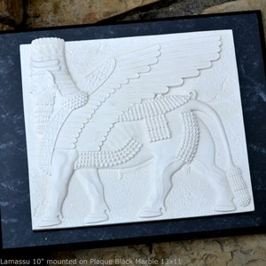 Historical Assyrian Lamassu winged Bull wall Sculpture www.Neo-Mfg.com 10 Mesopotamia mounted on plaque 13x11 image 8