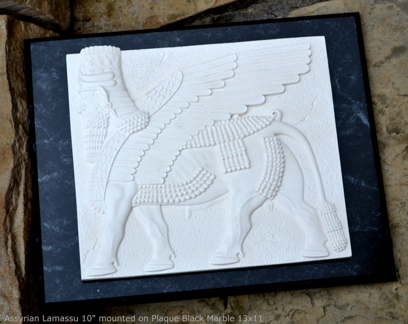 Historical Assyrian Lamassu winged Bull wall Sculpture www.Neo-Mfg.com 10 Mesopotamia mounted on plaque 13x11 image 8