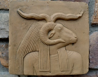 History Egyptian Khnum Ram Sculptural wall relief  www.Neo-Mfg.com 9" d8