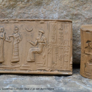 Historical Assyrian Sumerian Ur-Nammu Governor Cylinder Seal wall Sculpture www.Neo-Mfg.com Mesopotamia 2pc set