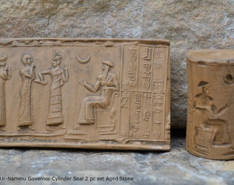 Historical Assyrian Sumerian Ur-Nammu Governor Cylinder Seal wall Sculpture www.Neo-Mfg.com Mesopotamia 2pc set