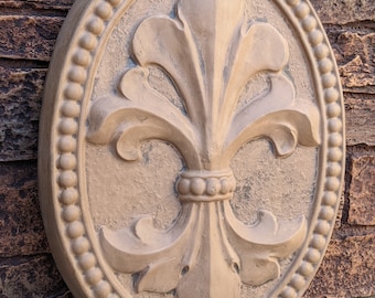 Decor Oval FLEUR De Lis tuscan art wall sculpture plaque 16" www.NEO-MFG.com