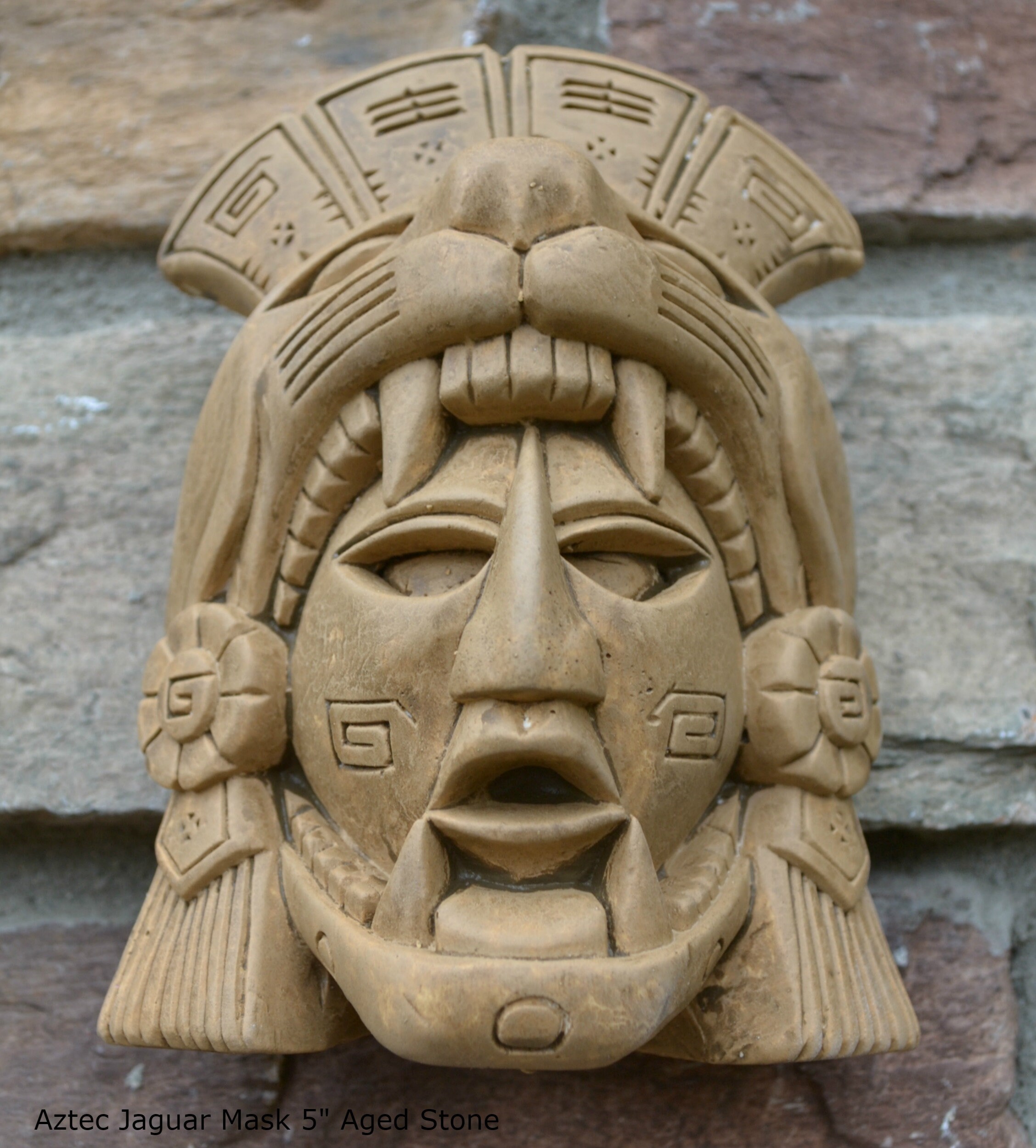 History Aztec Maya Artifact Warrior Mask Jaguar Sculpture Statue 5
