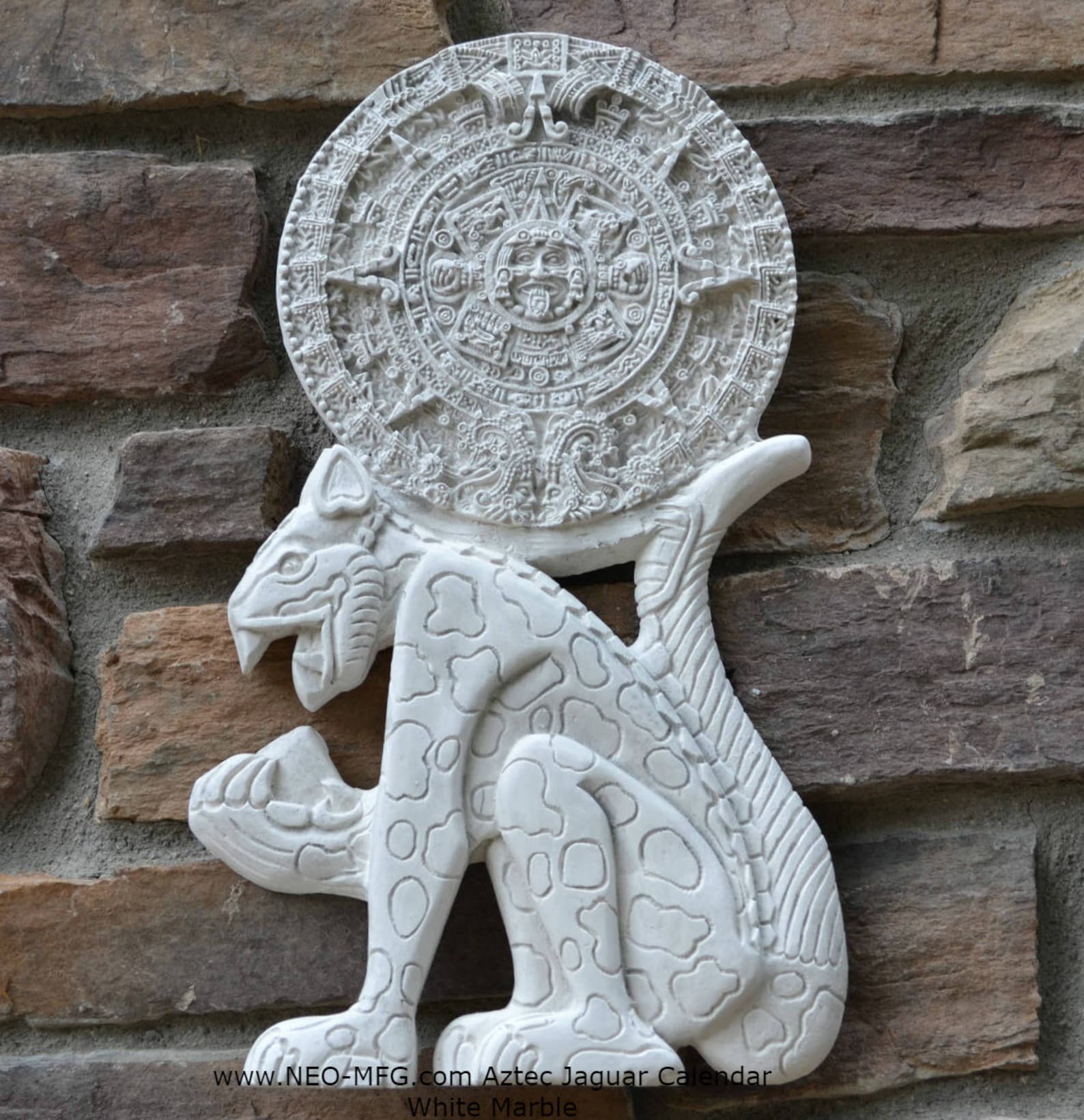 History Aztec Maya Jaguar Calendar Sun Stone Sculpture Statue 14 Tall