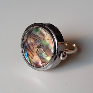 Perlenuhr, Steinuhr, Silberringuhr, versilberter Ring, Perlenringuhr,
