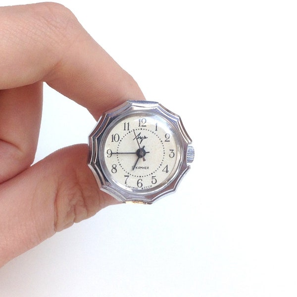 Vintage Ring watch "Luch" , Soviet watch ring- montre femme. Ukrainewatch. silver ring watch, Mechanical watch
