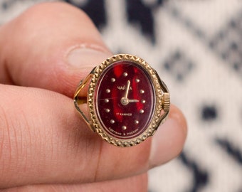 montre bague vintage, montre bague en or, montre soviétique, montre ukrainienne, montre en or, cadeau de Noël, montre femme, montre mécanique « Chaika »