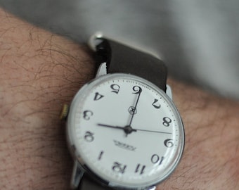 Vintage Raketa Watch, USSR Mens Minimalist Engraved Watch