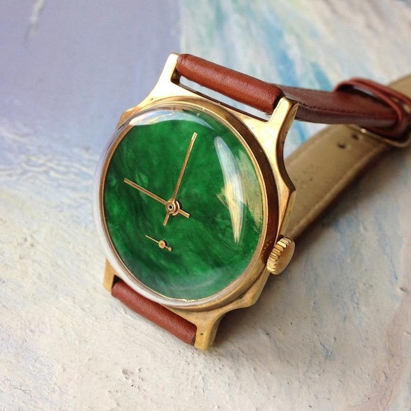 Stone watch "Pobeda", Vintage Watch ,GEMSTONE Watch ,Malachite watch, Marble watch , Soviet watch