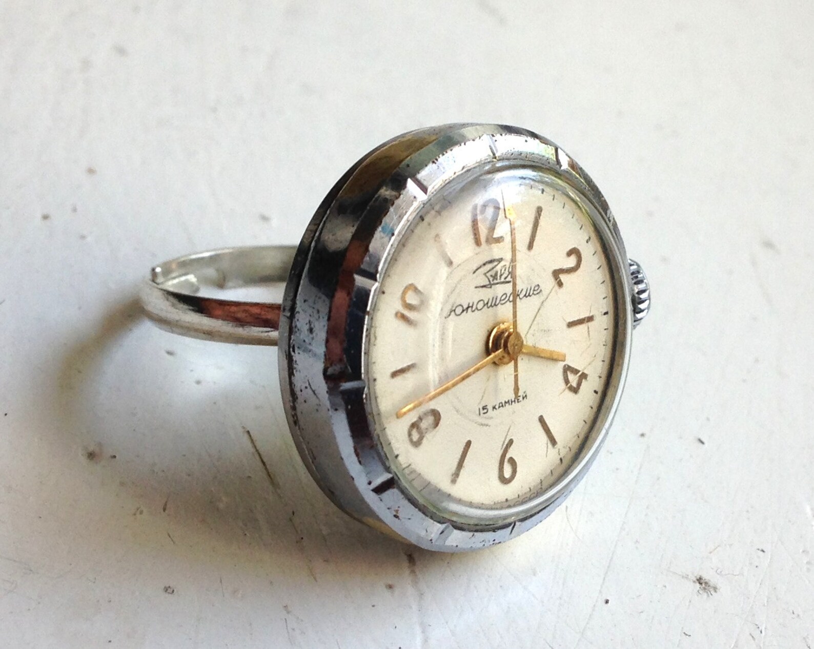 Soviet Watch Ring Vintage Ring Watch Sterling Silver Ring Etsy