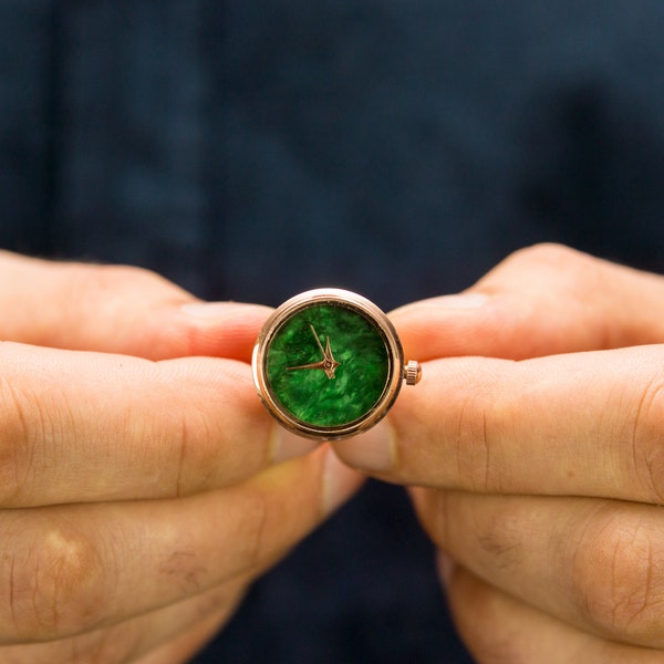 Green ring watch, Malachite ring, Stone watch,  Silver ring watch , Silver plated Ring, ring watch