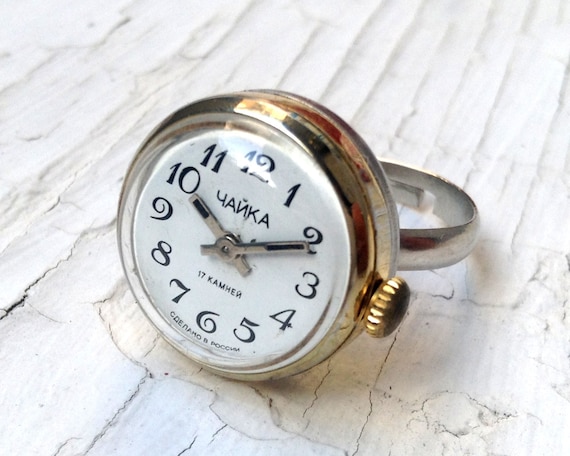 Ring watch "Chaika" Soviet gilded watch Ring watch finger ring - Recycled watch
