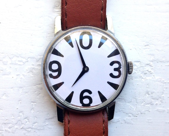 Soviet watch Vintage watch Mens watch - Big Zero watch - NATO strap Watch - Mechanical watch - White watch face -classic watch