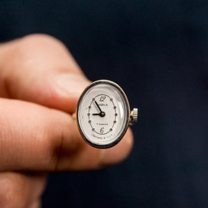 Vintage Chaika ringklocka, försilvrad, justerbart armband, Sovjetunionen