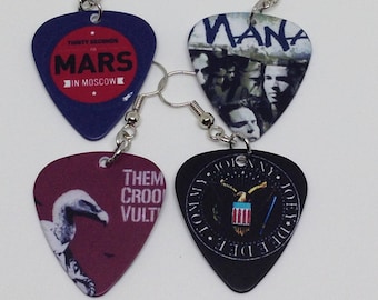 Rock Guitar Pick Earrings  Them Crooked Vultures  The Ramones 30 Seconds to Mars Mana  Guitar Pick Earrings  Music Earrings Under 10 dangle