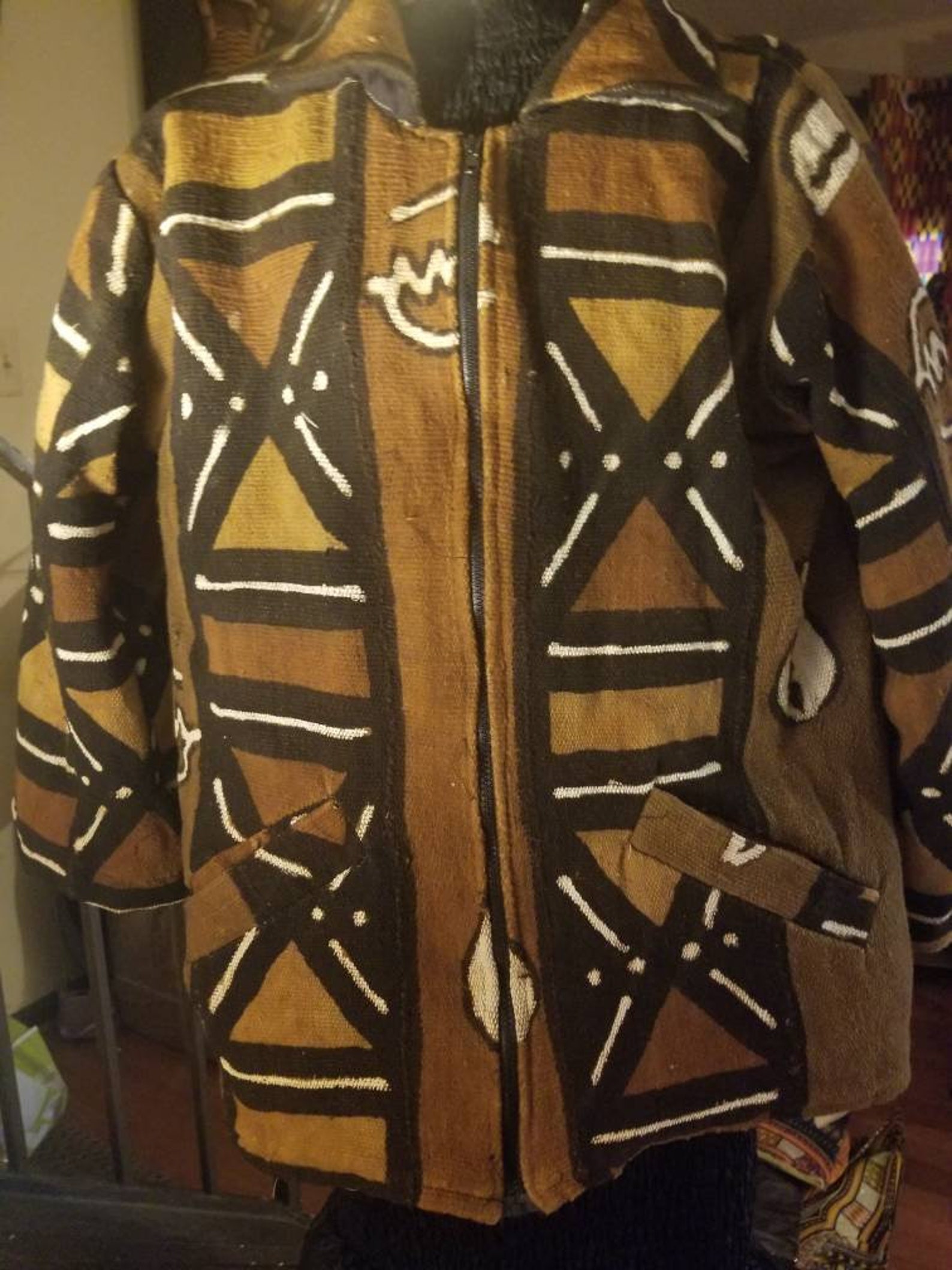 African Authentic Mud Cloth Jacket with front zipper Etsy